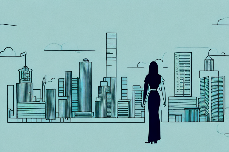 A young woman standing in a modern cityscape