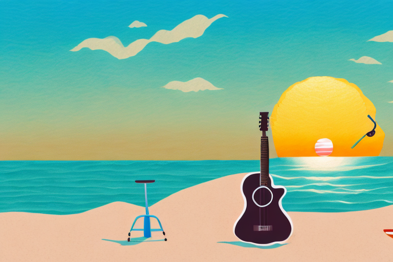 A beach scene with a guitar