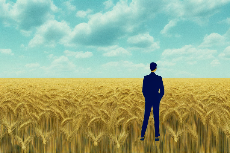 A person standing in a field of wheat