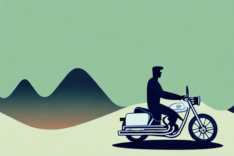 A man riding a motorcycle through a desert landscape