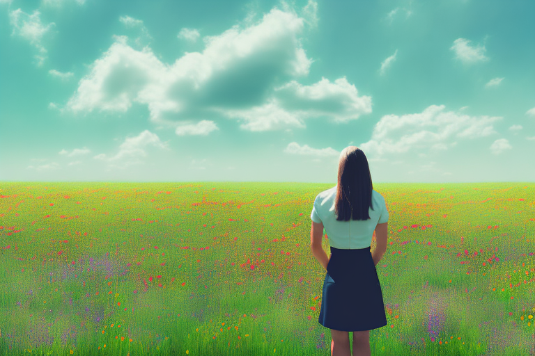 A woman standing in a field of wildflowers