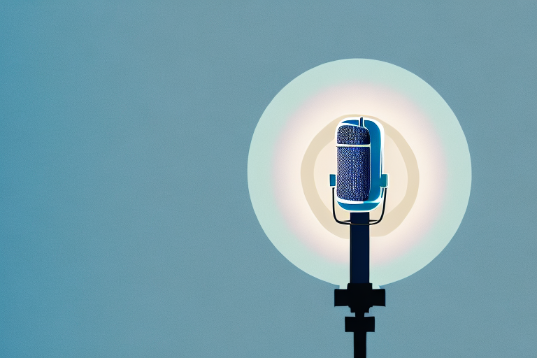 A microphone in a room with a spotlight on it